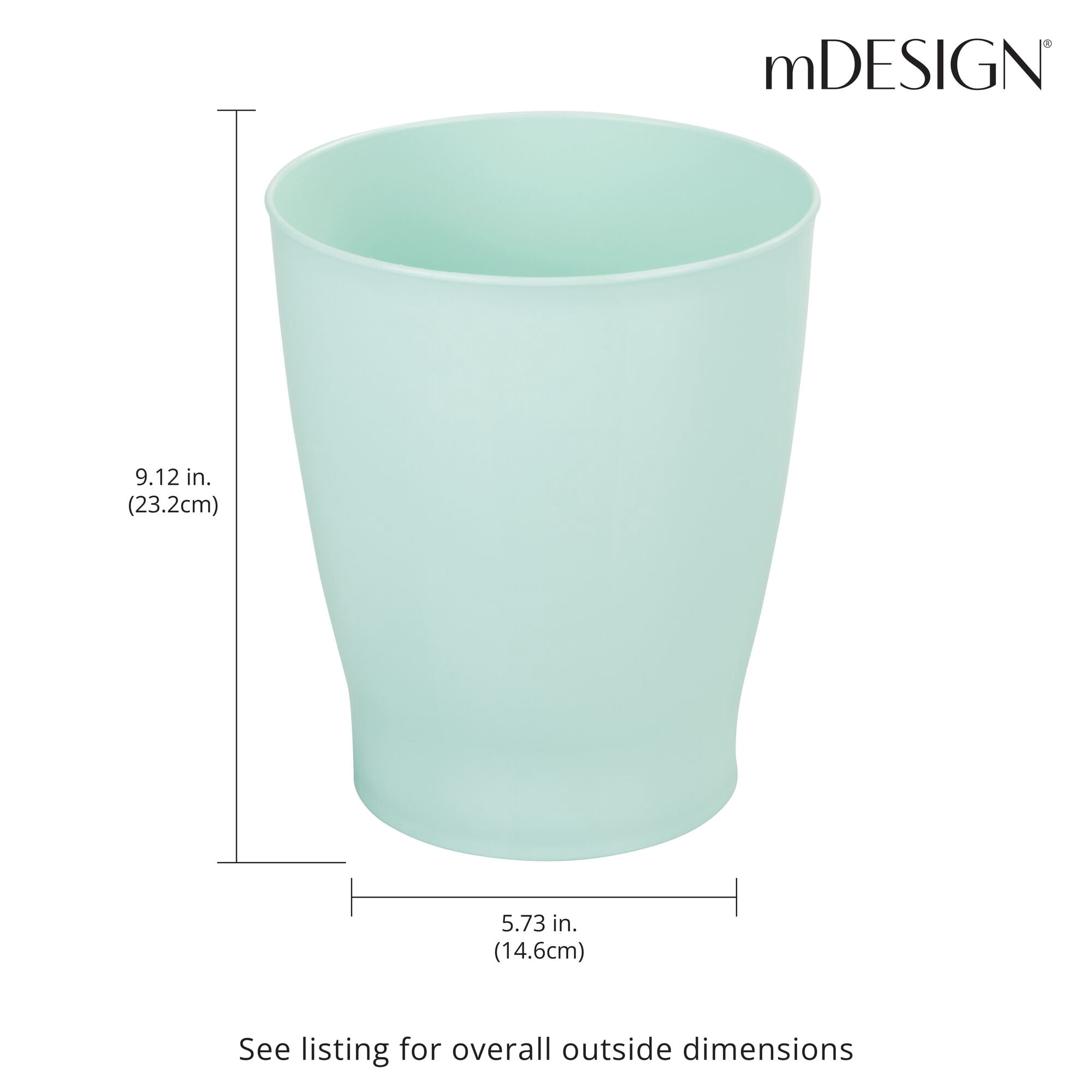 mDesign Small Round Bathroom 1.25 Gal. Trash Can Wastebasket, Mint Green