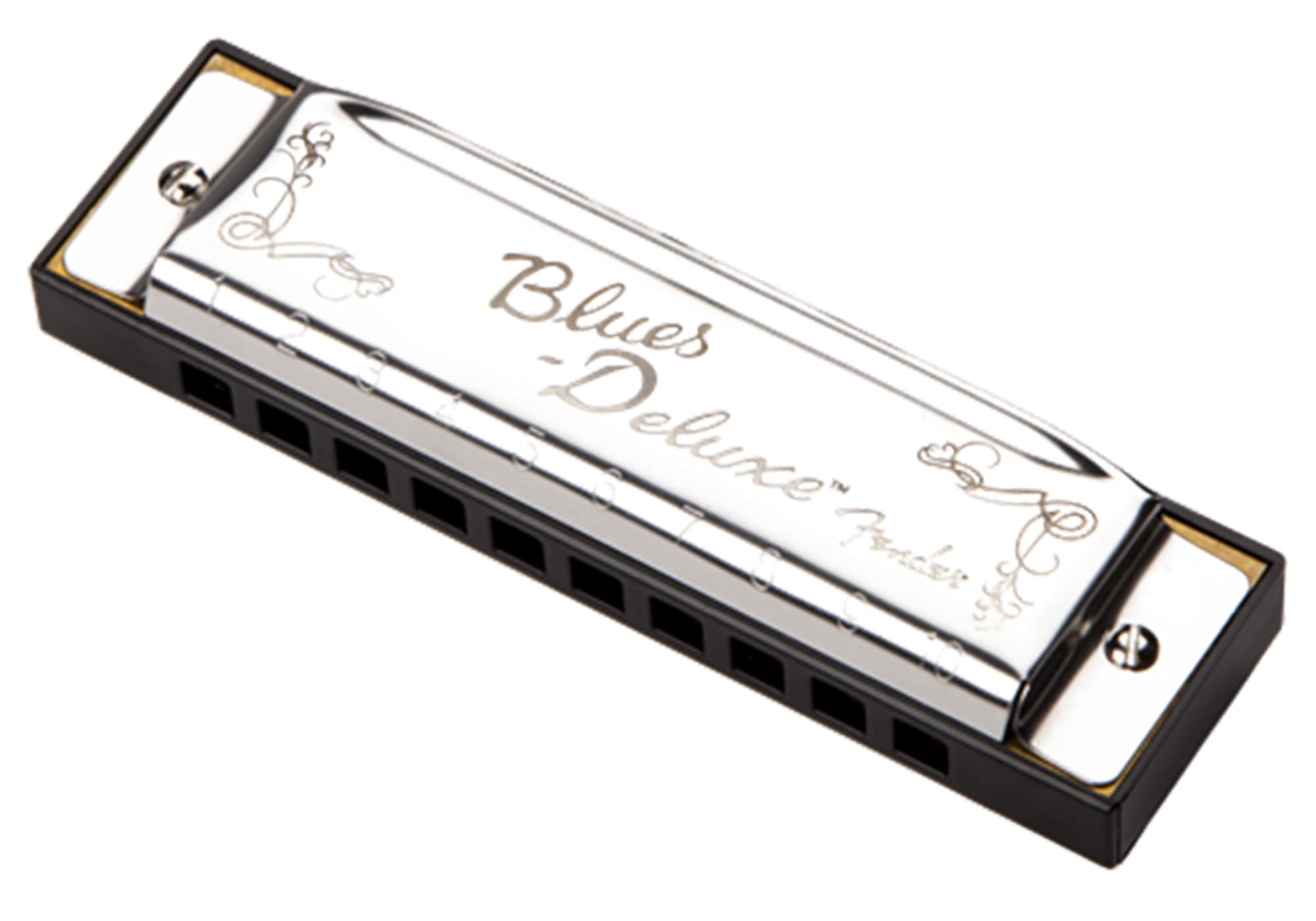Fender Blues Deluxe Harmonica - Key of Bb Bundle with Carrying Case, Austin Bazaar Online Manual, and Polishing Cloth
