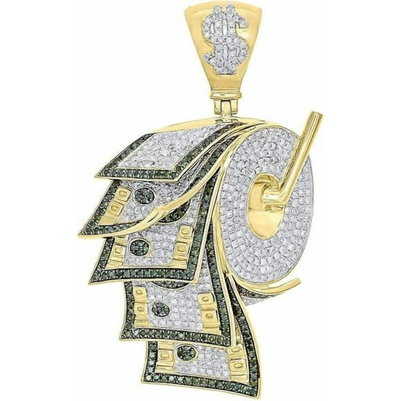 2CT Roll of Money Pendant Lab Created Round Diamond Pendant Men's Charm Pendant 14K Yellow Gold Plated
