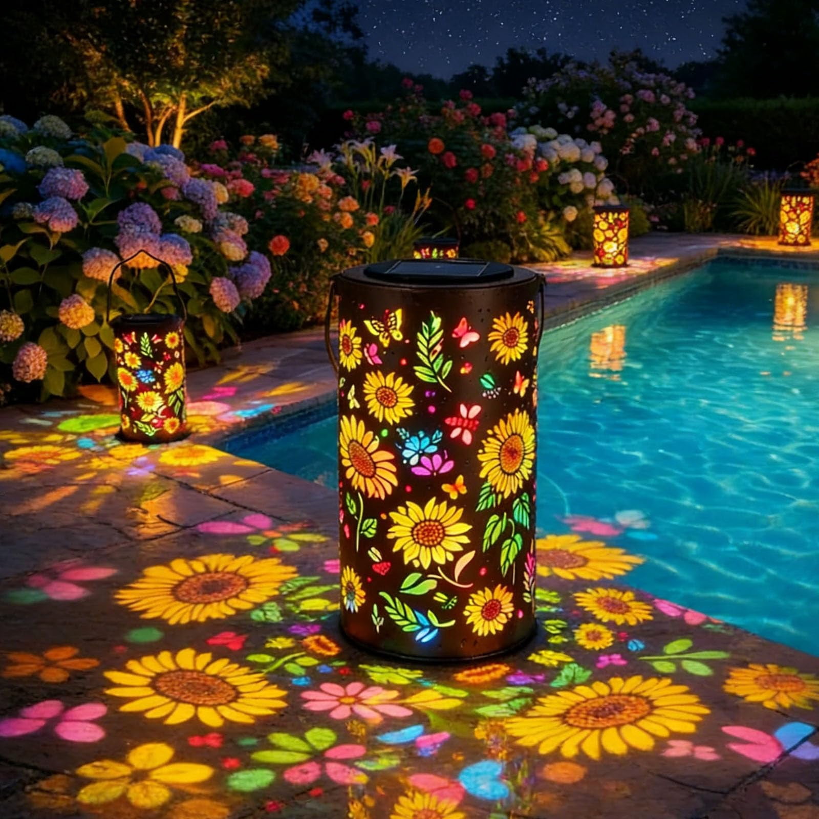 Colorful Sunflower Glow Solar Garden Lantern, Solar-Powered Garden Light, Solar Sunflower Lantern, Outdoor Lamps for Patio