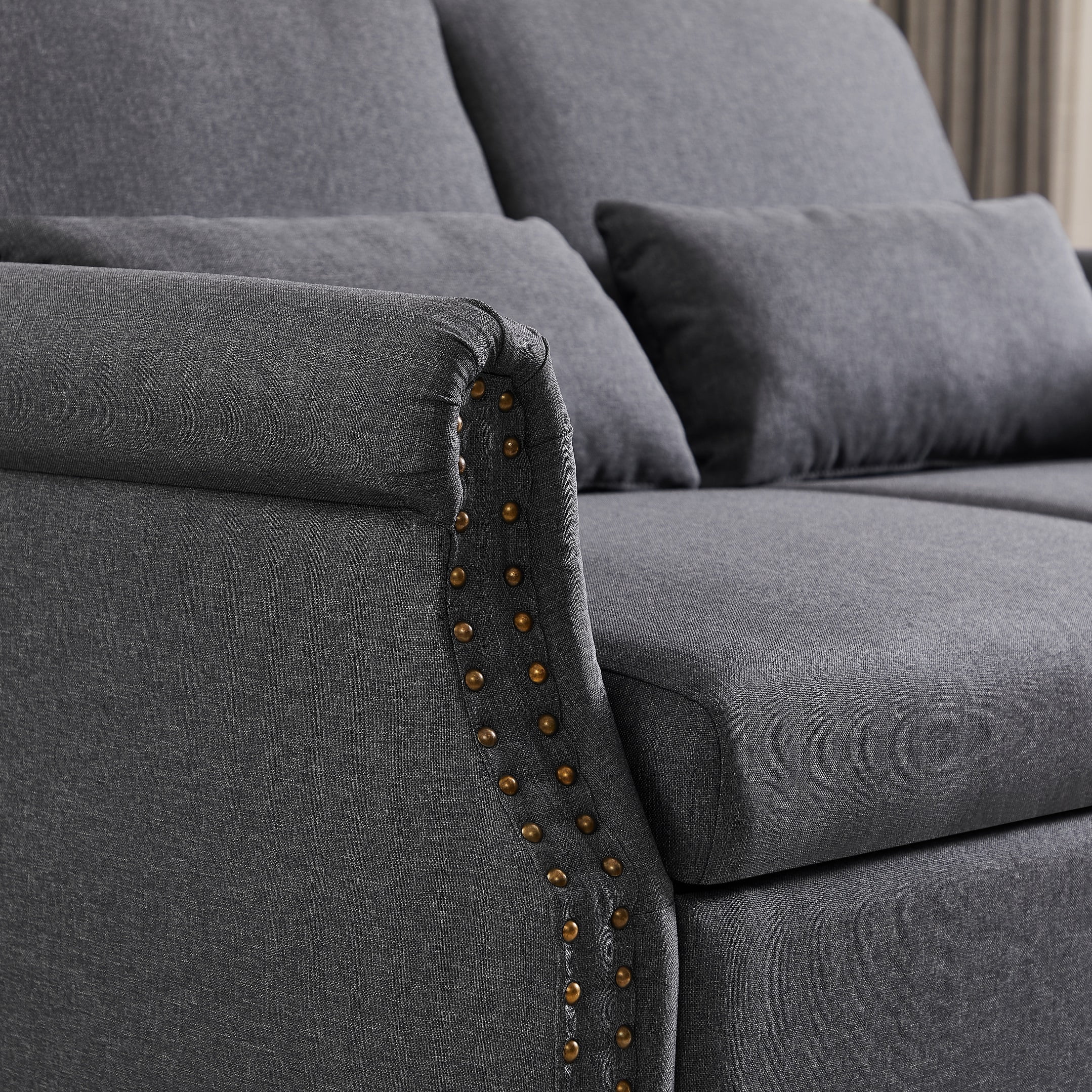 Momspeace 55" Futon Sofa Bed, Modern Loveseat Convertible Pull out Sofa Bed 2 Seater Sleeper Sofa Couch with Adjustable Backrest - Dark Gray