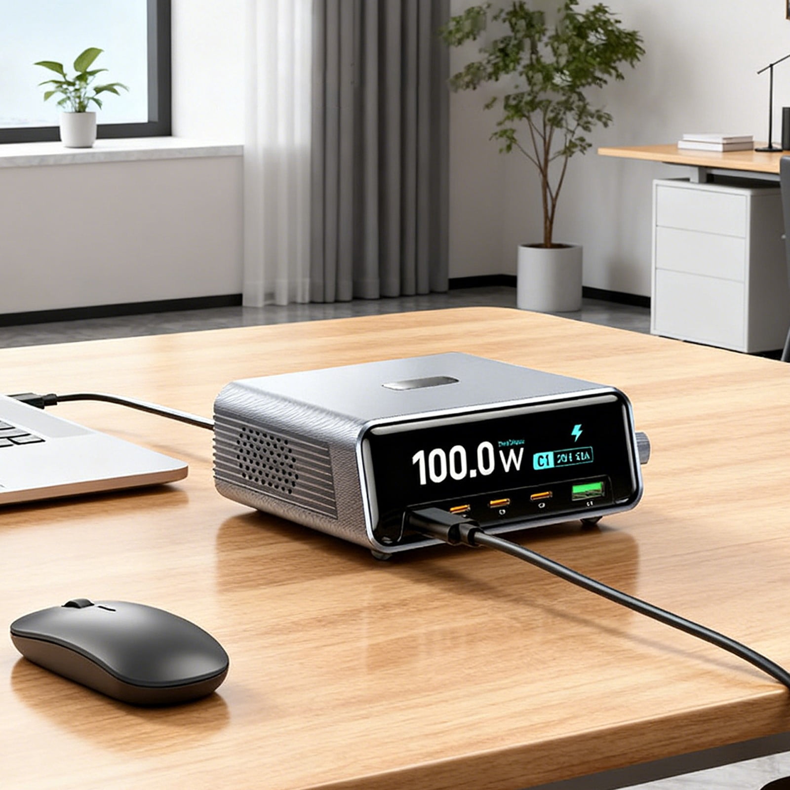 Fast Charging Smart Display, 265W GaN Desktop Charging Station with LCD Display, USB-C Fast Charger for Laptop & Phone, Multi-Port Charger Hub with Smart Power Tracking