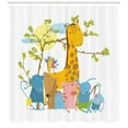 thumbnail image 3 of Kids Boys Shower Curtain, Zoo Animals Sitting under a Tree Cartoon Style Giraffe Pig Bunny Monkey and Hen, Fabric Bathroom Set with Hooks, 69W X 84L Inches Extra Long, Multicolor, by Ambesonne, 3 of 3