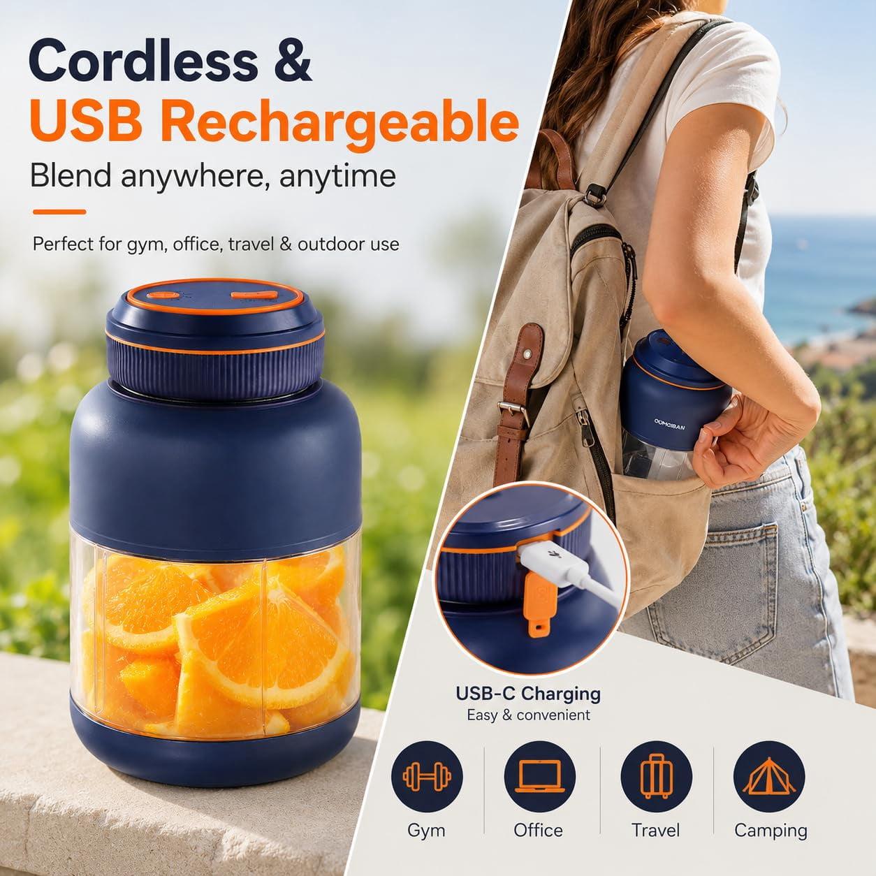 180W Portable Wireless Juicer Cup – 28/45 Oz Blender with 38 Blades, USB Rechargeable for Smoothies, Fruits & Vegetables
