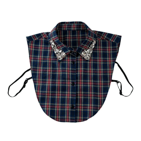 Christmas Plaid Rhinestone Detachable Collar, Detachable Half Shirt, Women's Stylish Blouse False Shirt Dickey Half Shirt Blouse False Shirt With Rhinestones Gift for Girls