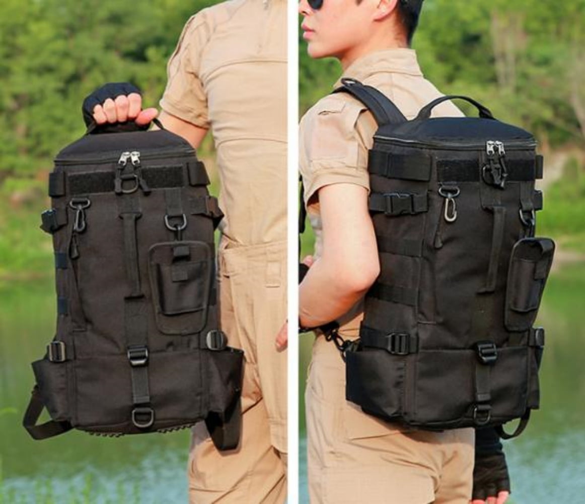 Fishing Backpack Tackle Bag, Kvago Fishing Bag Shoulder Bag with Rod Holders, Storage Bag for Outdoor Activities, Fishing, Camping, Hiking, Cycling (8.27 x 6.69 x 16.93 in, Black)