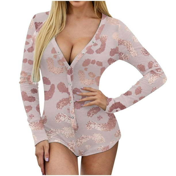jovati Sexy Valentines Day Lingerie Women s Valentines Day Not Positioned Print V neck Long Sleeve Sexy Bodysuit Sexy Lingerie Pajamas Romper Walmart
