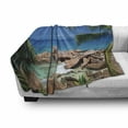 thumbnail image 3 of Turquoise Soft Flannel Fleece Throw Blanket, Idyllic Rocky Coast Island with Palm Leaves in Paradise Clouds Relax Calm Photo, Cozy Plush for Indoor and Outdoor Use, 70" x 90", Turquoise, by Ambesonne, 3 of 6