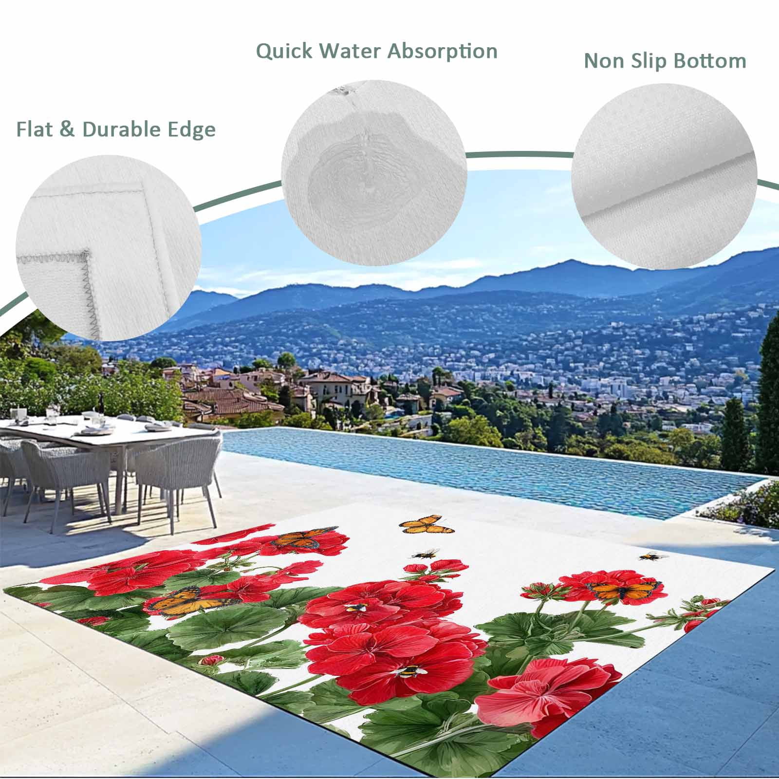 Red Spring Floral Outdoor Rug for Patio/Deck/Porch, Non-Slip Large Area Rug 4 x 6 Ft, Butterfly Farmhouse Indoor Outdoor Rugs Washable Area Rugs, Reversible Camping Rug Carpet Runner