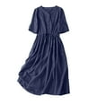 thumbnail image 2 of Penkiiy Summer Women's Midi Dress with V-Neck & Drawstring Waist - Trendy Casual 3/4 Sleeve Pockets Dress, 2 of 6