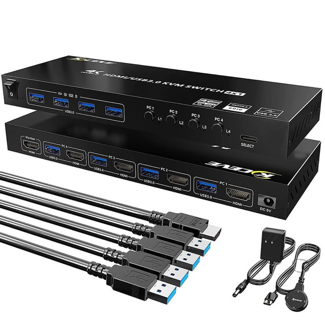 Conmutador Kvm Usb 3.0 De 4 Puertos Hdmi En 1 Salida+4 Con s