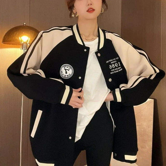 Las Mujeres Americanas Uniforme de Béisbol Abrigo de Todos Los Partidos Suelta Versión Coreana Estudiante Sudadera Chaqueta de Moda