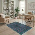 thumbnail image 2 of ODIKA 4'x6' Teal Tulip Geometric Art Dan Washable Area Rug Intricate Floral Motifs With Modern Symmetry And Bold Borders for Home Office, Under Desk, Non-Slip Chair-Friendly, Flatwoven, 2 of 7