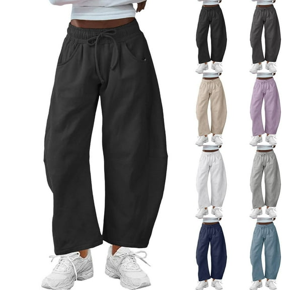 Cyglowse 2025 Barrel Sweatpants Women, Black Sweatpants for Women High Waist Soft Lounge Pants with Pockets XL
