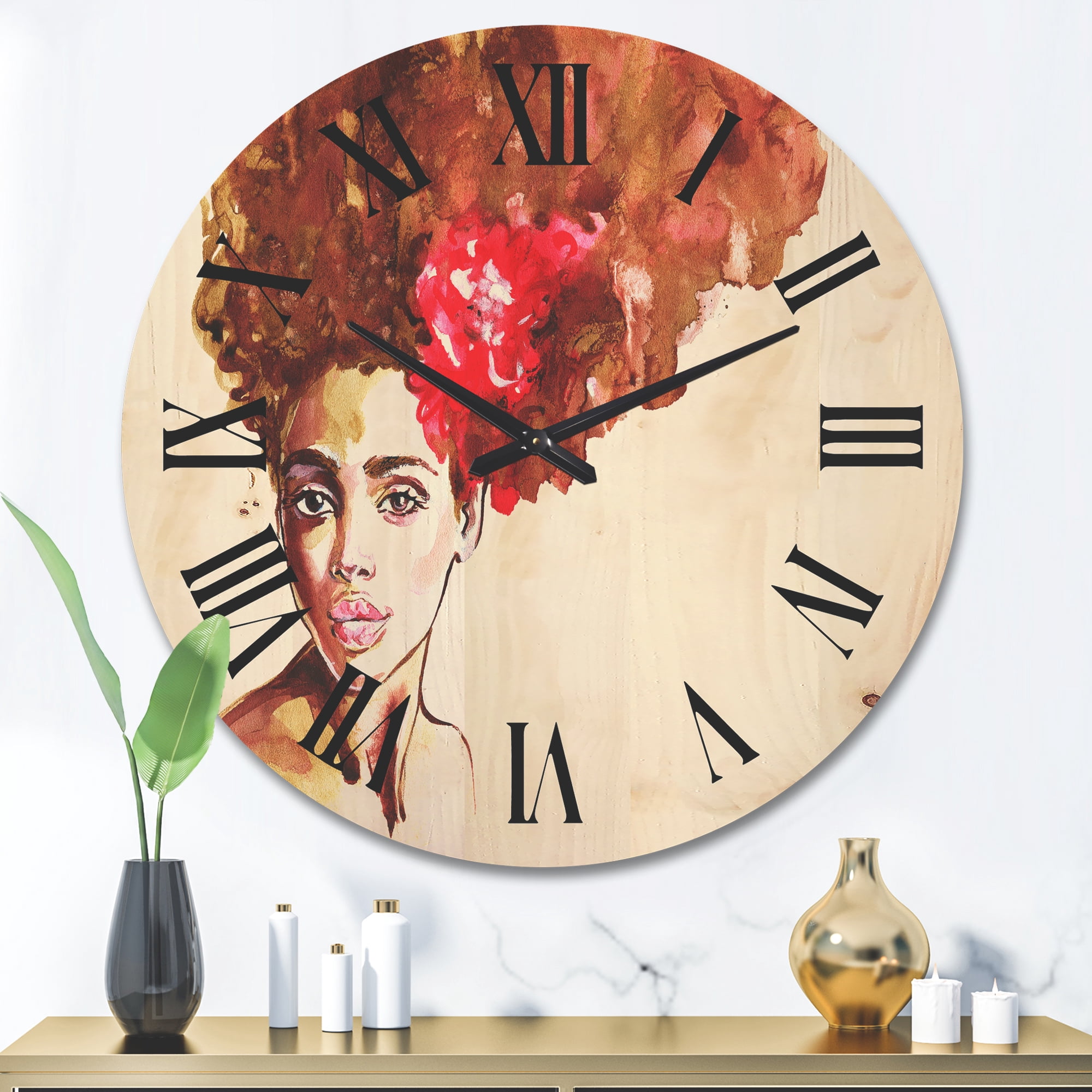 Designart 'Portrait of Young African American Woman II' Modern Wood Wall Clock