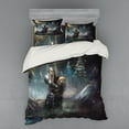 thumbnail image 2 of Fantasy Duvet Cover Set, Illustration of Medival Dwarf Knight in Gothic Shield in Mysterious Forest, Bedding Set with Shams and Fitted Sheet, 3 Sizes, by Ambesonne, 2 of 3