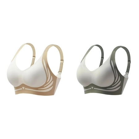 Lojoutye 2 Pack(White 1PCS & Mint Green 1PCS) Multipack Women s Wireless Bra Bra s for Women with Seamless Smooth Comfort Sports Bras Wirefree T-Shirt Bra