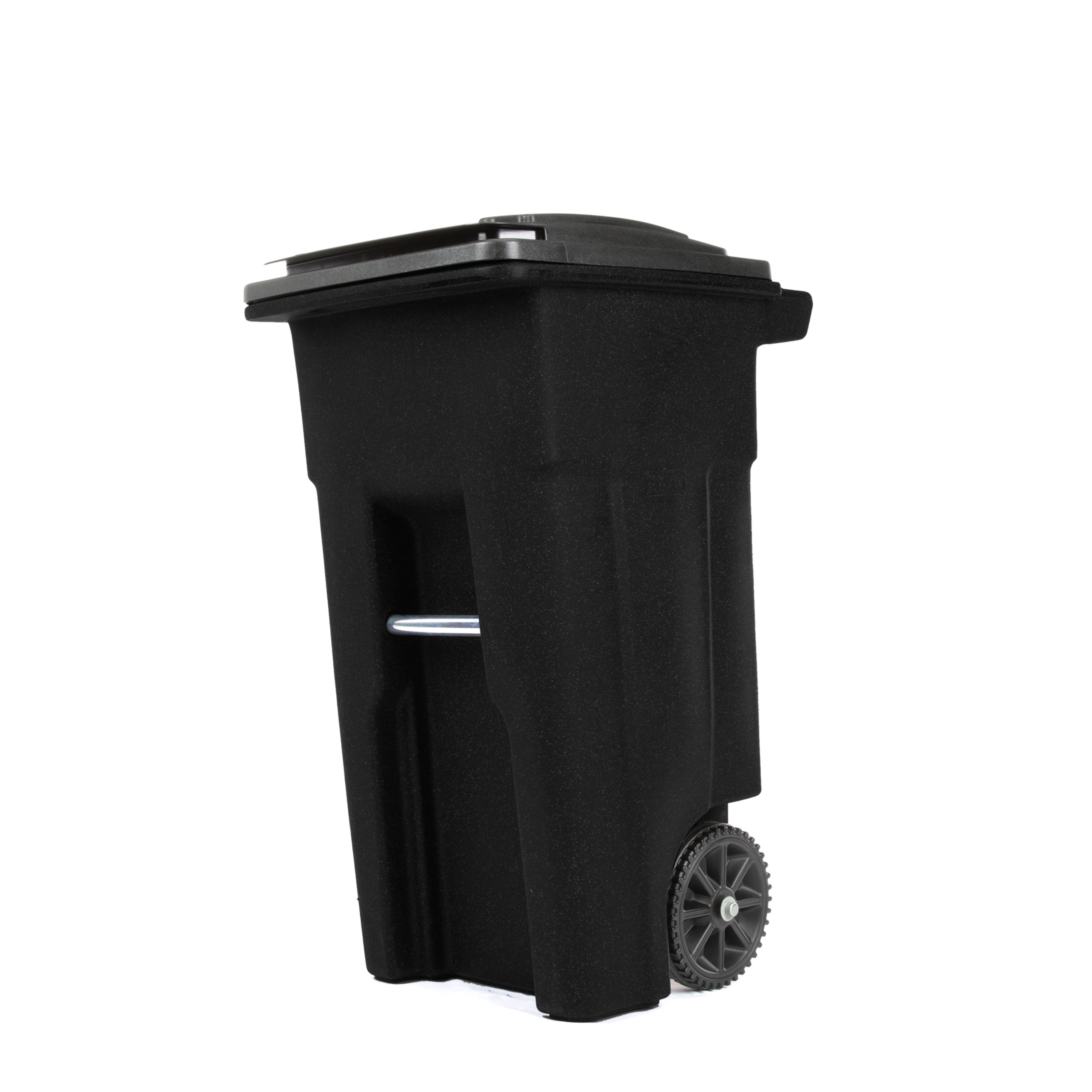 32 gallon garbage can black with wheels and lid for outdoor or indoor use