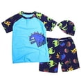 thumbnail image 2 of StylesiLove Kids Boy Cartoon Dinosaur Shark Rash Guard Top & Swim Shorts with Hat 3 pcs Set, 2 of 18
