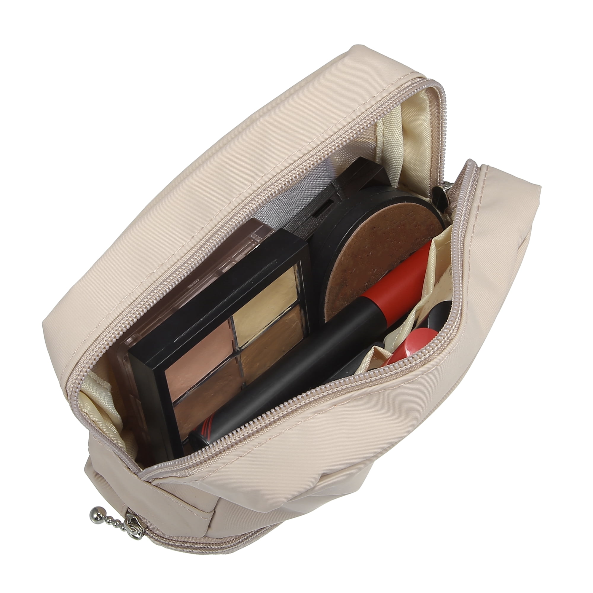 Unique Bargains Floral Makeup Bag Zipper Flower Cosmetic Pouch Beige