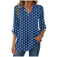 thumbnail image 2 of VgaVtl V-Neck Womens Plus Tshirts Tunic Long Sleeve Womens Tops Blue Polka Dots Button Loose Casual Shirts,M, 2 of 7