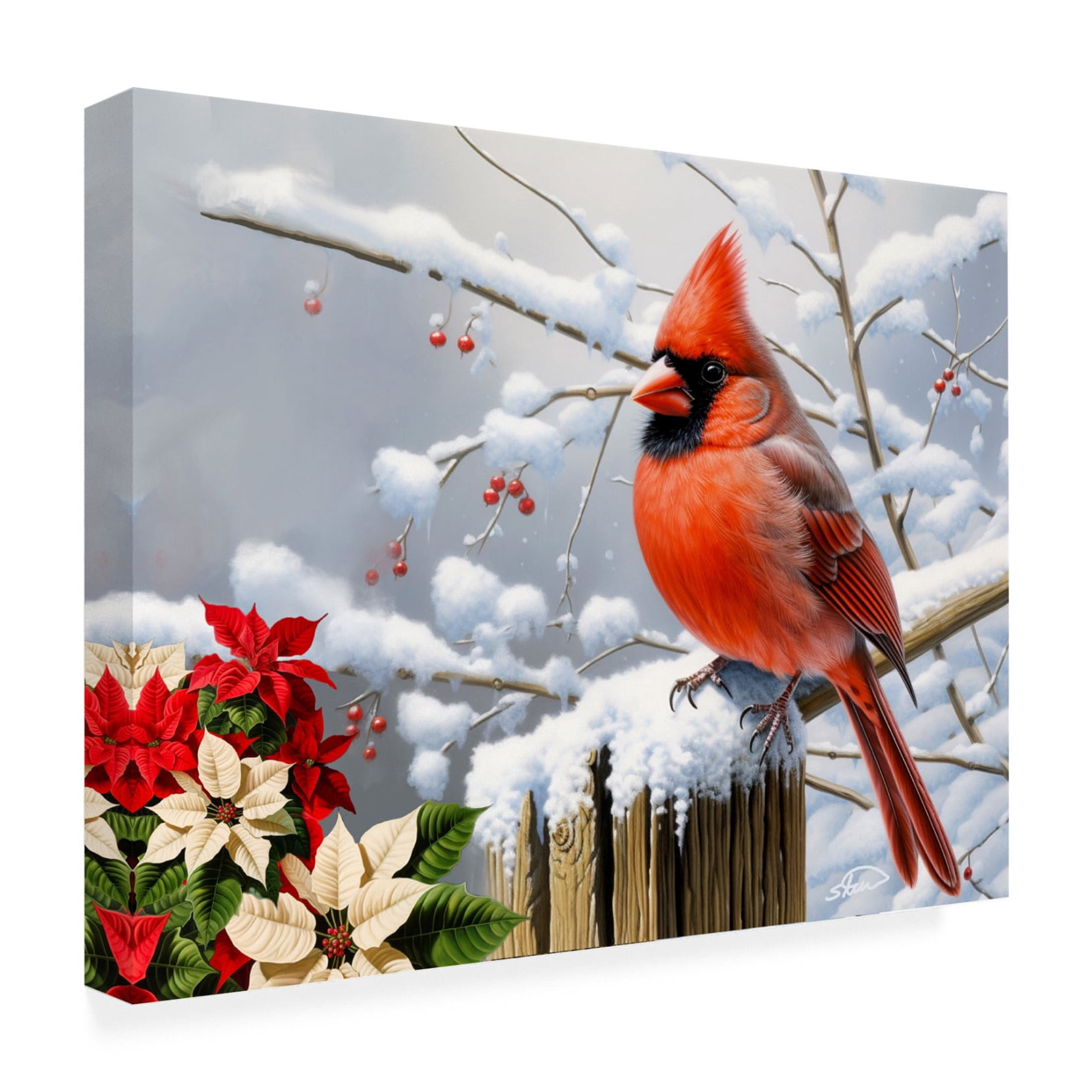Canvas Wall Art - Stewart 'Winter Frost Cardinals' Wall Art for Living Room, Bedroom, or Office Décor by Trademark Fine Art - 32 x 24 Inches