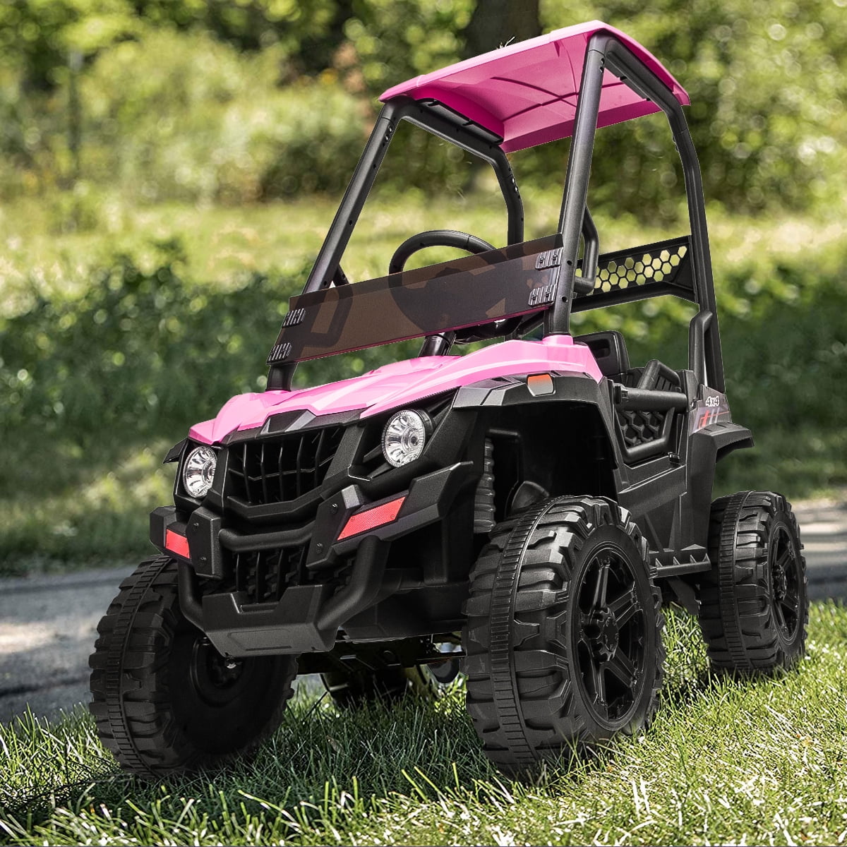 Kepooman 12V Kids Battery Powered Ride-On UTV for Indoor Outdoor Play, Child' s Electric Off-Road UTV Truck Car Toys with Ceiling & Remote Control, Pink