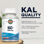 KAL NAC 600 mg Plus Riboflavin (Vitamin B2), N-Acetyl Cysteine NAC Supplement, Cellular Health and Immune Support, Gluten Free, Non-GMO, Rapid Disintegration, 60 Servings, 60 Tablet