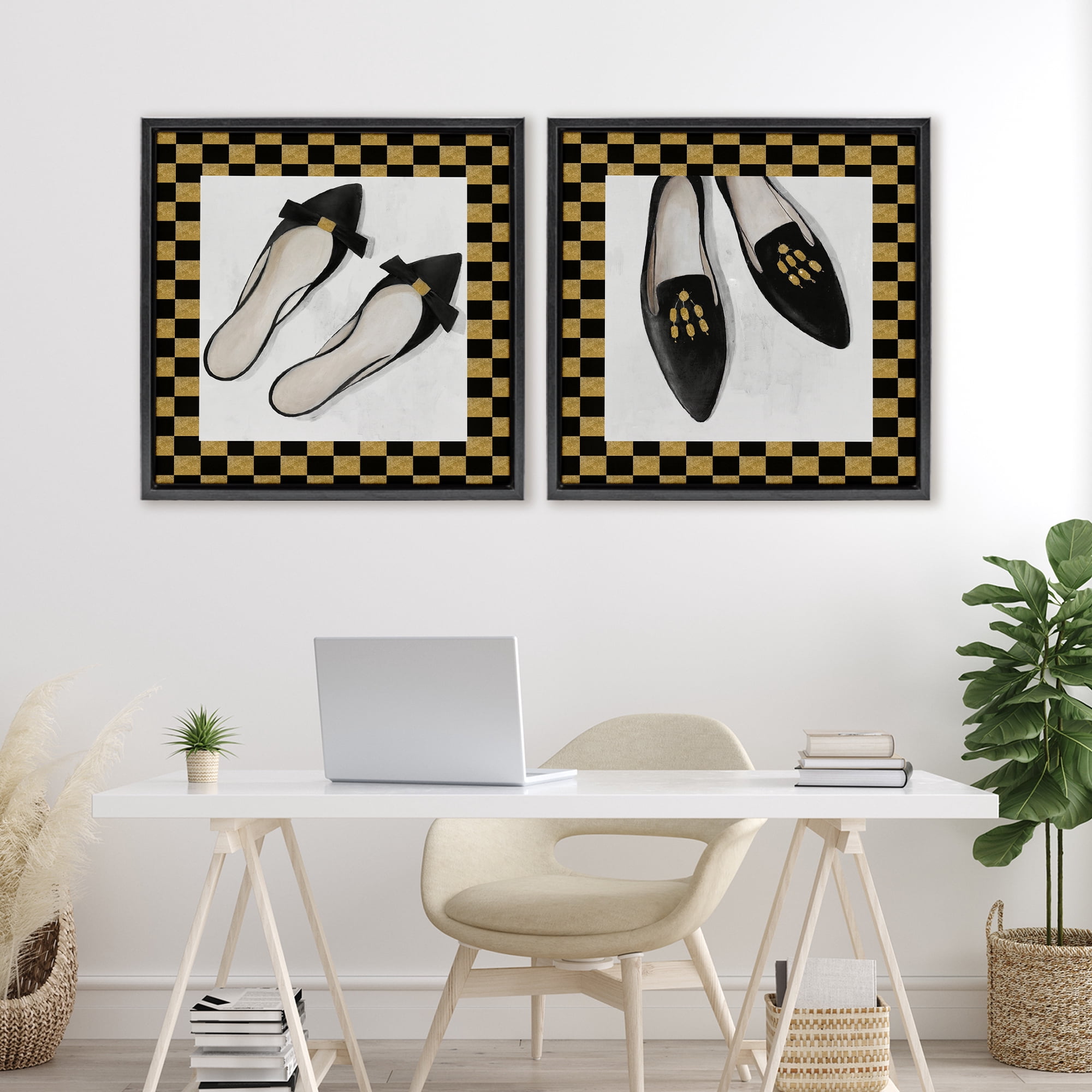 Stupell Industries Black Flats & Sliders 2 Piece Black Framed Floater Canvas Set, design by Lorenzo Collective