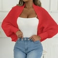 thumbnail image 6 of XPMWRP Women's Open Front Ribbed Knit Crop Shawl Irregular Sweaters Long Sleeve Solid Color Loose Fit Knitted Cardigan Shrug Red Free Size, 6 of 7