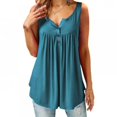 thumbnail image 1 of Womens V Neck Henley Tank Tops Summer Sleeveless Buttons Up Pleated Flowy Casual Tops, 1 of 5