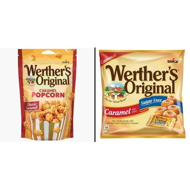 Werther's Original Classic Caramel Popcorn 5.29 oz & Werther's Original Hard Sugar Free Caramel Candy 2.75 oz