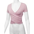 thumbnail image 5 of A2Y Women's Deep V-Neck Short Sleeve Unique Slim Fit Cross Wrap Shirt Crop Tops Dusty Pink S, 5 of 6