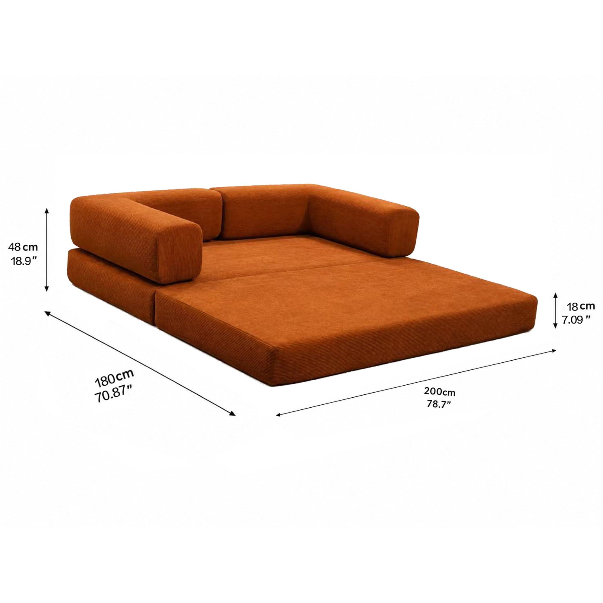 HOQBN Double Sofa Bed, Multifunctional Compression Sofa, Wide Body Pure Spine Sofa, Fine Striped Corduroy Fabric Sofa for Living Room Orange