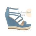 thumbnail image 3 of BLISSFUL STEP Platform Denim Strappy Wedge Heel Sandals for Women, 3 of 5