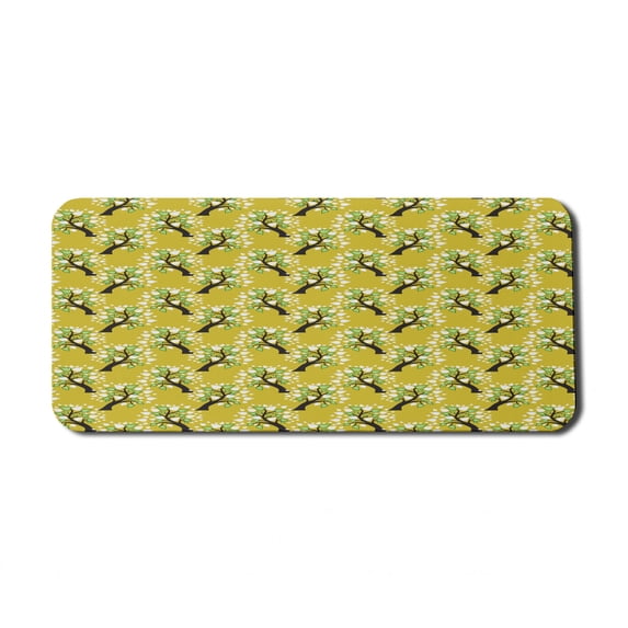 Botanical Computer Mouse Pad, Funky Trees with Abstract Leaves Natural Themed Garden Art Pattern, Rectangle Non-Slip Rubber Mousepad X-Large, 35" x 15", Yellow Green Multicolor, by Ambesonne
