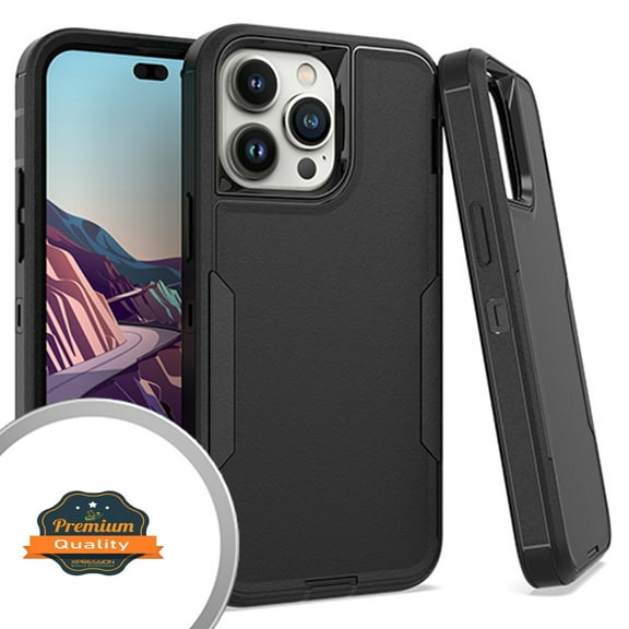 For Apple iPhone 16 Pro Max (6.9") Tough Hybrid Shockproof Silicone Rubber TPU   Hard PC Heavy Duty Three Layer Armor Protection Phone Case Cover Fit iPhone 16 Pro Max, Black
