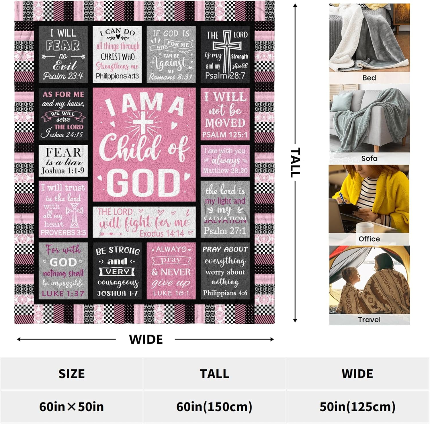Christian Gifts for Women Blanket - I Am a Child of God Blankets - Inspirational Religious Birthday Gifts - Baptism Confirmation Gifts for Girls - Catholic Spiritual Gifts for Women