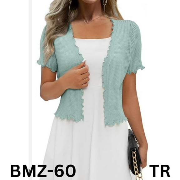 REDHOTYPE Women Cardigan Summer Cropped Lightweight Short Sleeve Sweater, Blue L