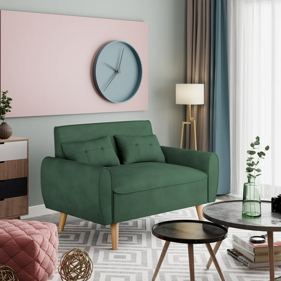 Sobaniilo 47" Small Modern Loveseat Sofa, Mid Century Linen Fabric 2-Seat Sofa Couch Tufted Love Seat with Back Cushions and Tapered Wood Legs for Living Room, Bedroom and Small Space (Green)