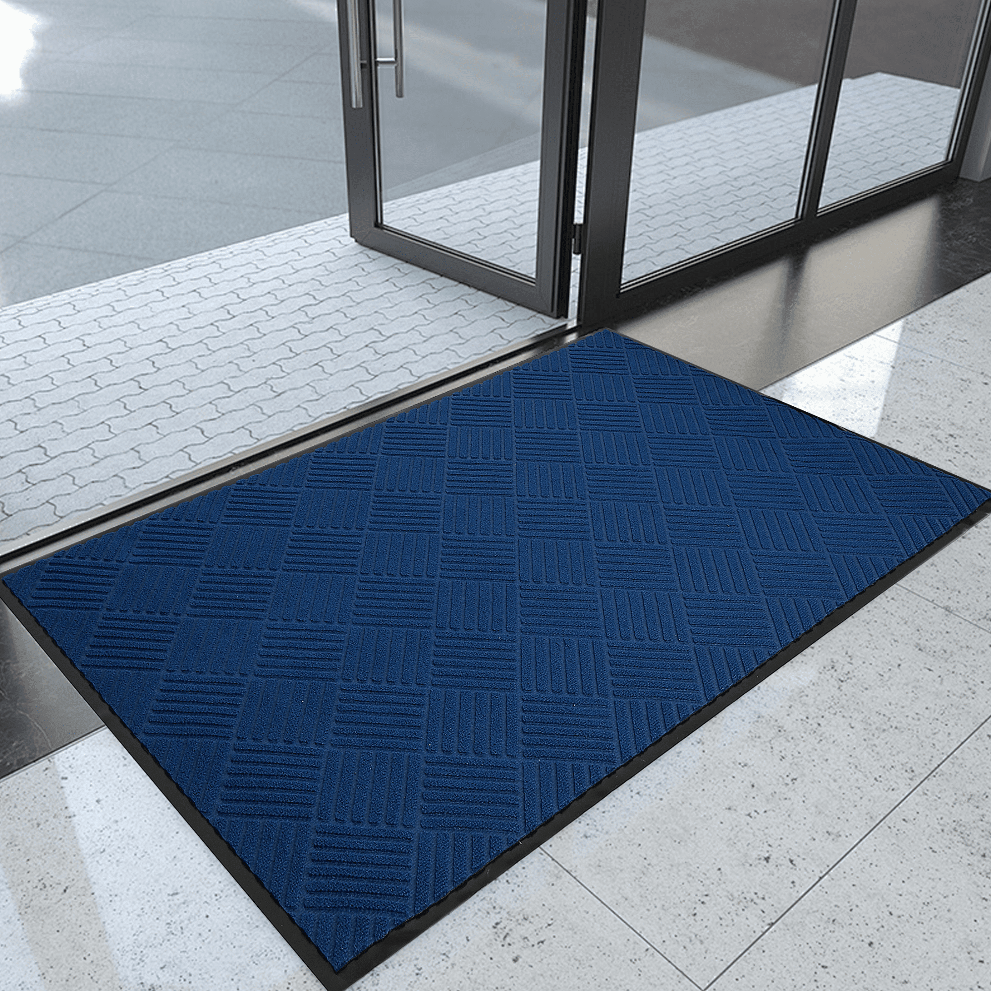 OVYEOFR Entrance Door Mat, 3ft x 5ft Indoor Outdoor Large Doormat with Non-Slip Rubber Backing, Blue