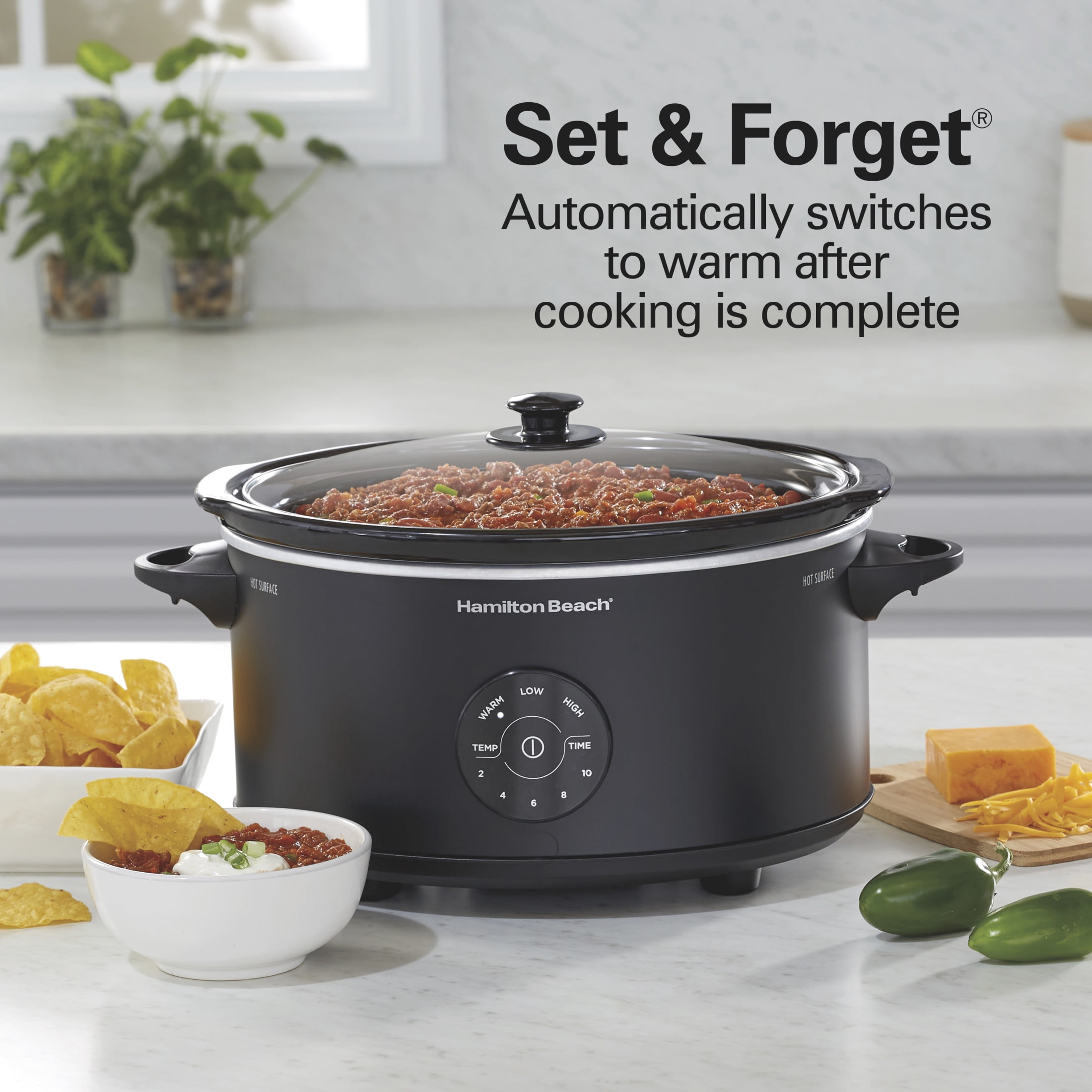 Hamilton Beach 6 Qt Programmable Slow Cooker, Stoneware Crock with Removable Pot, Matte Black