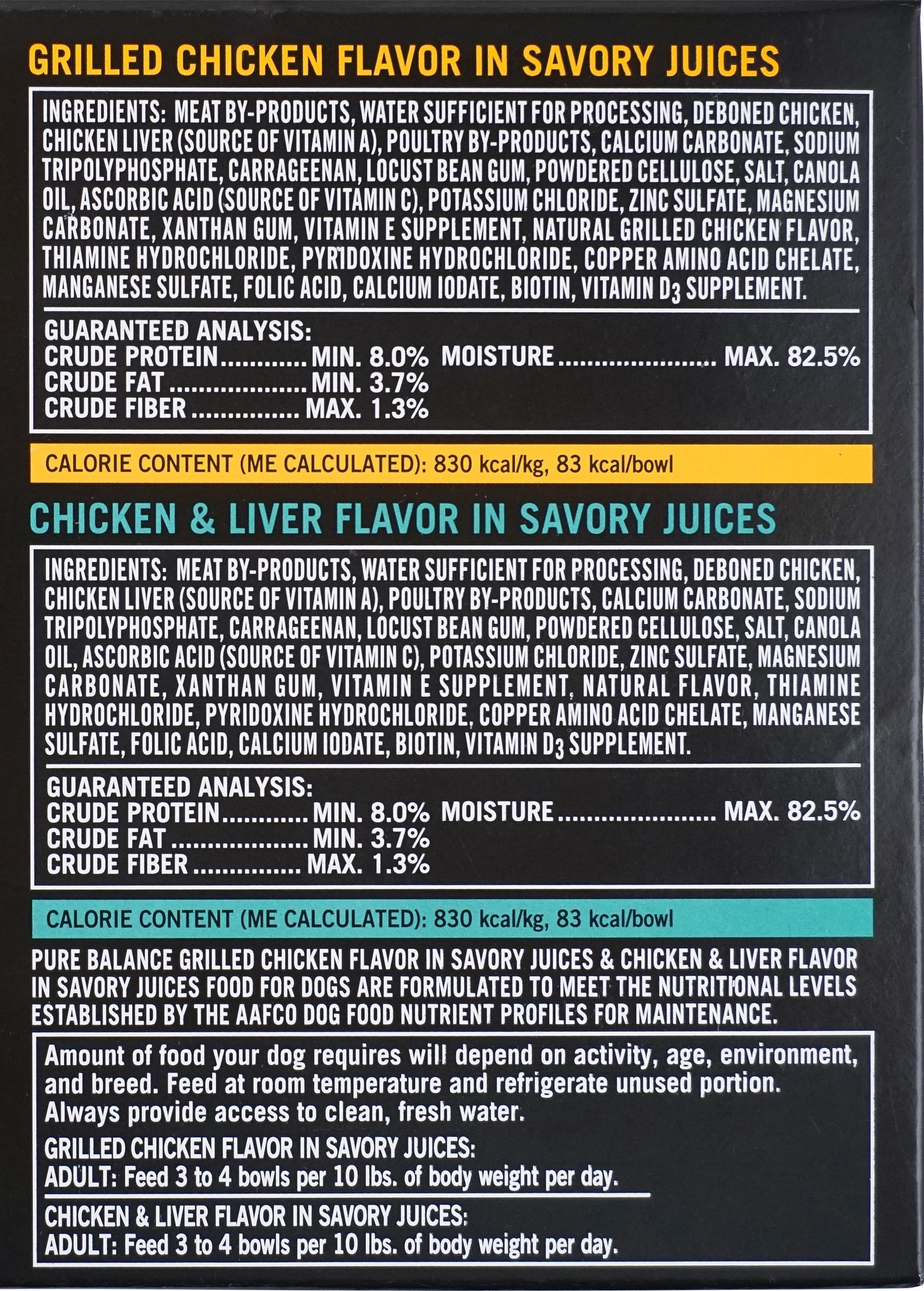 Pure Balance Grain Free Grilled Chicken and Chicken and Liver Flavor in Savory Juices Wet Dog Food Variety Pack, 3.5 oz, 12 Count