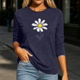 thumbnail image 4 of Dolkfu Pull-on Women'S Summer Tops Crew Neck Blue 3/4 Sleeve Minimalist T-Shirts Casual Printed Floral Tops Navy,S, 4 of 6