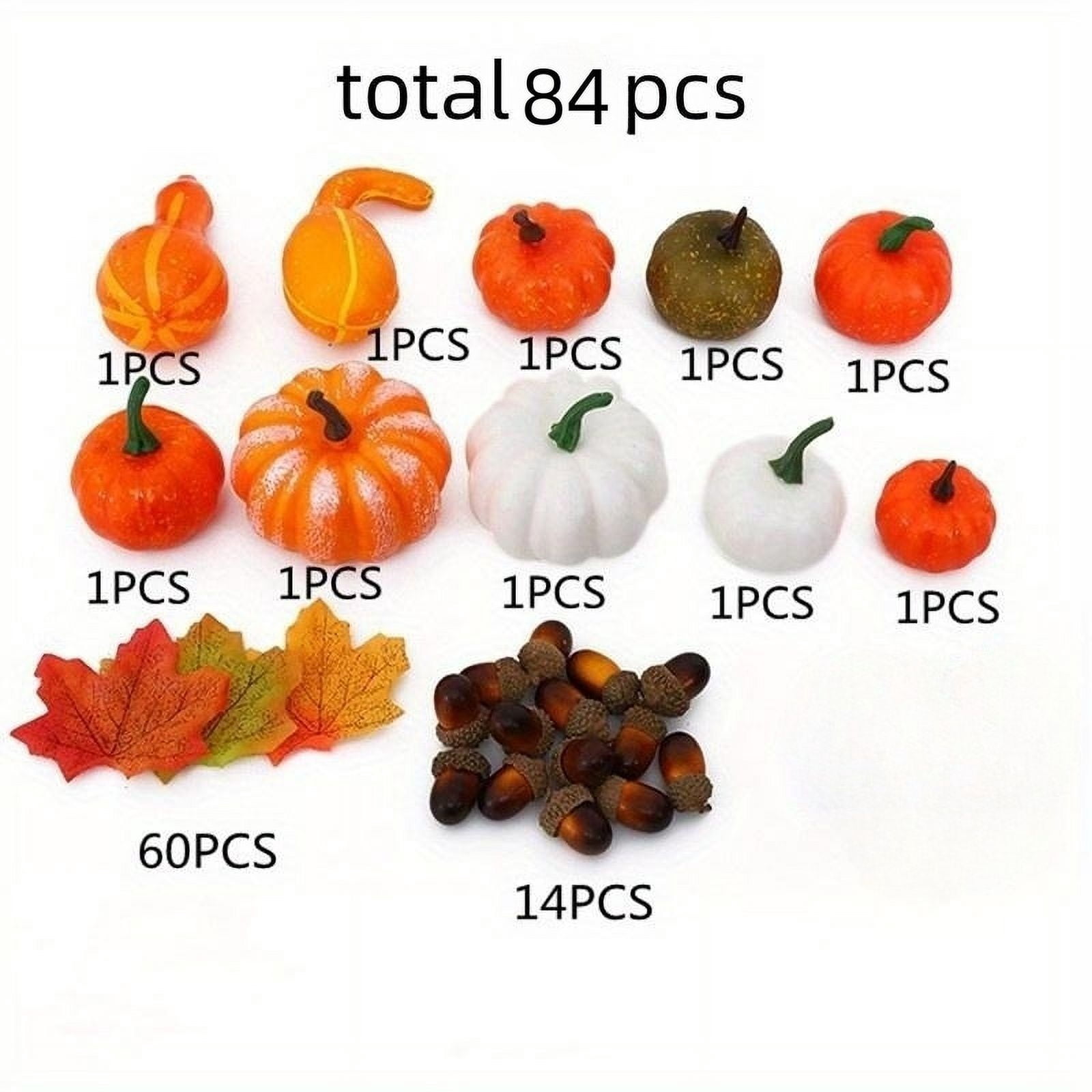 Déco D'automne 86 Pièces - Citrouilles Miniatures, Glands, Feuilles D'érable, Pommes De Pin Pour Halloween/Thanksgiving