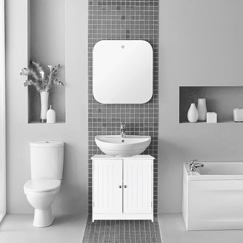 UBesGoo Under Sink Storage Bathroom Vanity with 2 Doors Traditional Bathroom  Cabinet Space Saver Organizer 23.6 x 11.4 x 23.6 (L x W x H) White  (pedestal sink) 