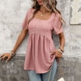 thumbnail image 2 of Turilly Womens Eyelet Embroidery Square Neck Blouses Summer Ladies Button Front Short Sleeve Loose Casual Tunic Tops, 2 of 6
