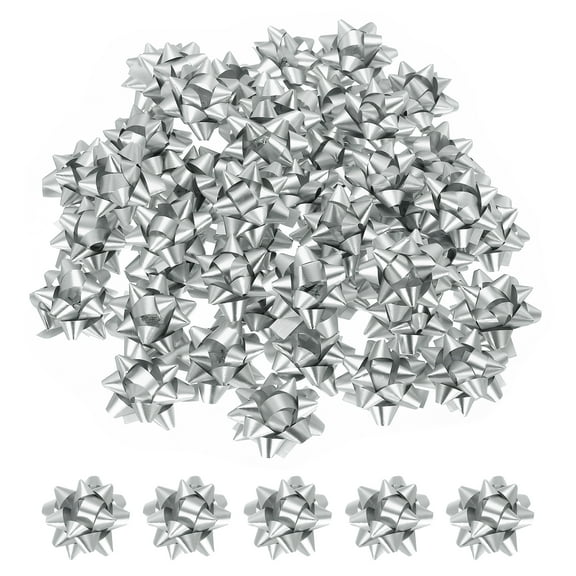 Uxcell Mini Star Gift Bows, Small Christmas Metallic Gift Wrapping Self-Adhesive Bows for Holiday Weddings Birthday Party Matte Silver