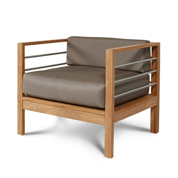 Leon Teak Outdoor Club Chair with Charcoal Fabric Cushion