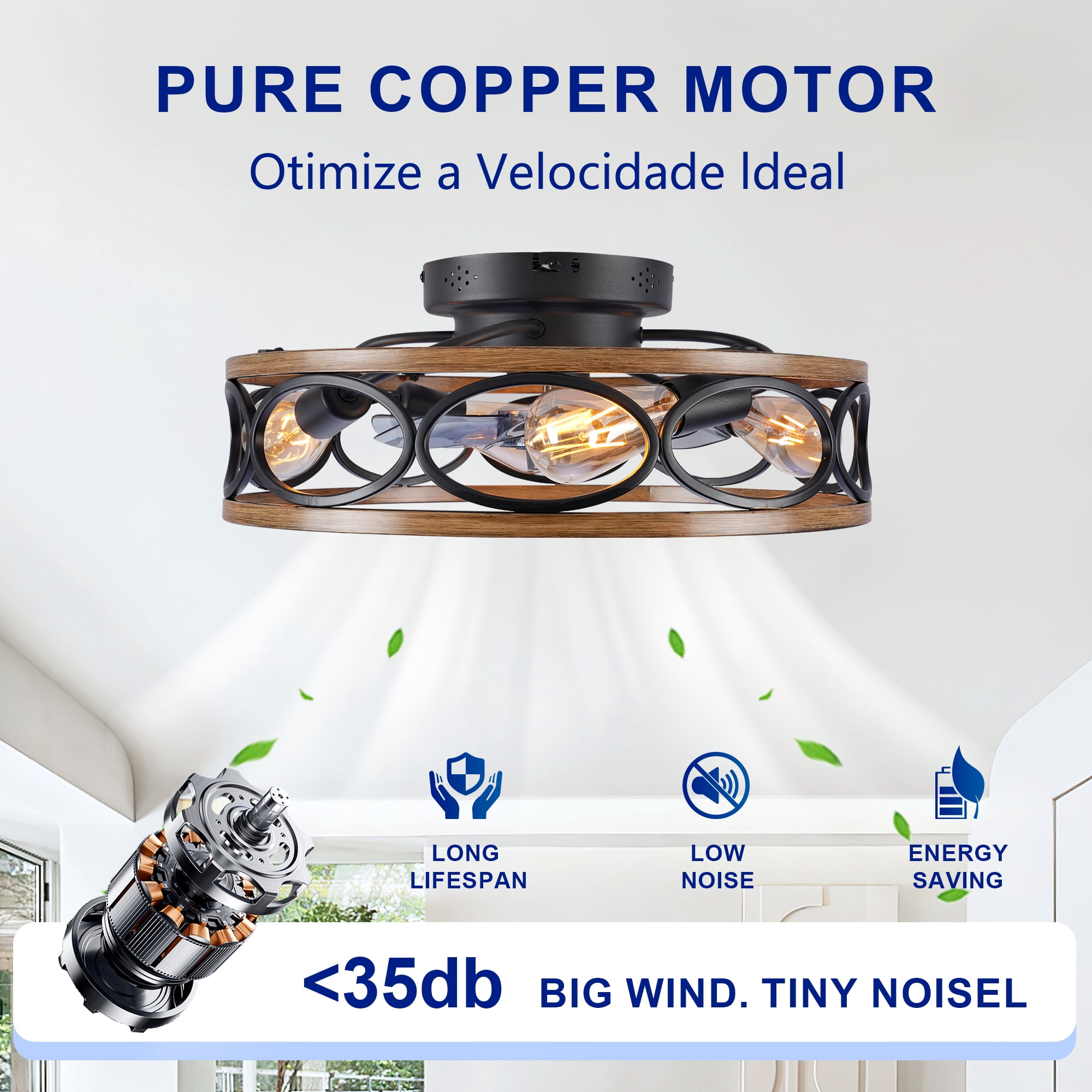 Leumius 20" 7 Blades Caged Ceiling Fan with Light and Remote, Flush Mount Caged Ceiling Fan 6 Speed Reversible with Remote Control for Living Room Bedroom Dining Room (NOT Included Bulbs)